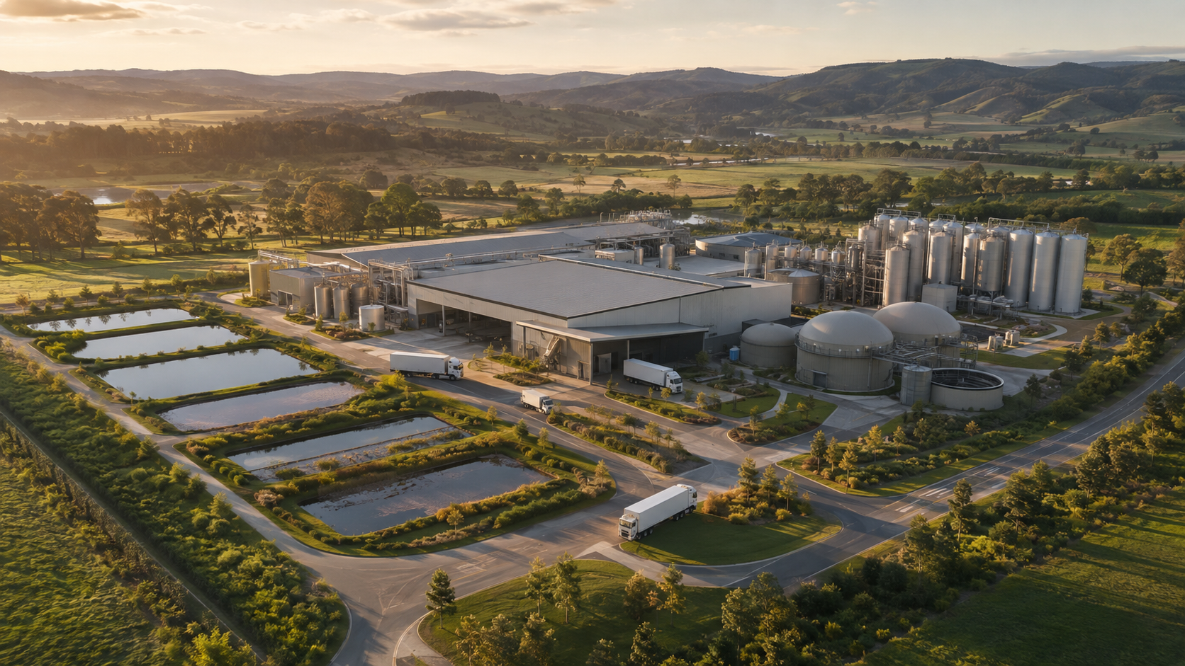 Conceptual aerial render of the long Project Linear Spine precinct in regional Victoria